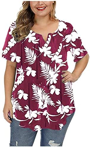 Charella havajska plaža majice ženske kratke rukave v vrat spandex cvijet labave fit plus majice majice dame v0