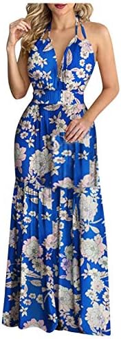 Ženska boemska duga Maksi haljina s cvjetnim printom, sundress s dekolteom čamca s otvorenim leđima, elegantne večernje haljine Za