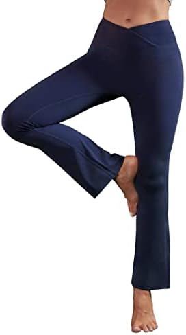 Lemonsky ženske casual flare joge hlače v crossover visoki struk bootleg trening hlače.