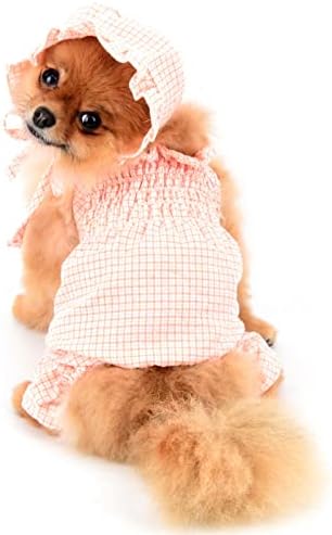 Smalllee_Lucky_Store Odjeća za kućne ljubimce Djevojke štene Plada pamučna pijama PJS za male srednje pse Mačke s šeširom Slatka ženska