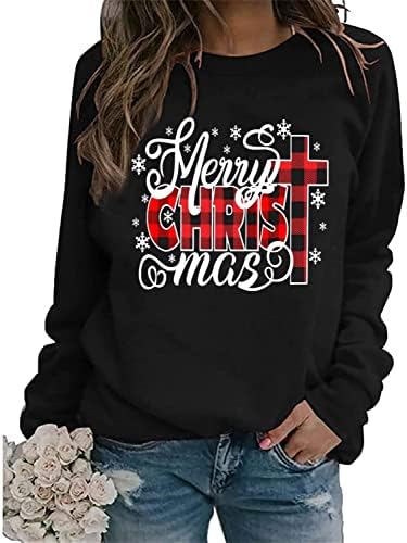 Sretan božićni dukserica Žene Isus Cross Grafička košulja Buffalo this Printani Xmas Pulover casual vrhovi dugih rukava