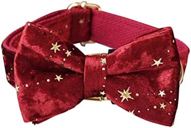 DHDM Personalizirani ovratnik za pse Božićni crveni baršun kravata kravata za kućne ljubimce i povodce set sa Zlatnim zvijezdama festival