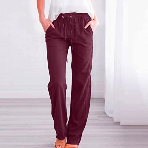Yubnlvae hlače za žene labave stane na visoki struk, pamučna posteljina široke noge, solidne trendove povremene čvrste hlače