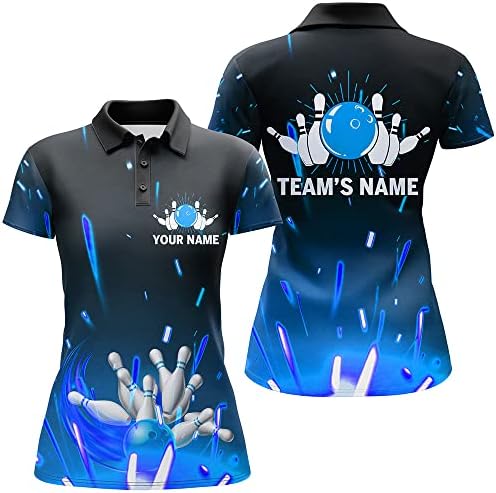 Personalizirana plava košulja za kuglanje za muškarce i žene, dres plamenih kuglanja za ekipni kratak rukav polo i četvrt-zip košulja