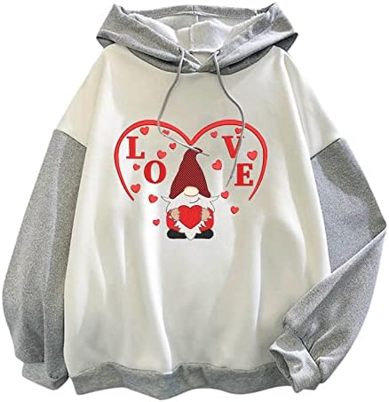 Gnome Valentinovo za vuču dukseva Žene slatke kapuljače za tisak meke udobne pulovere dugih rukava