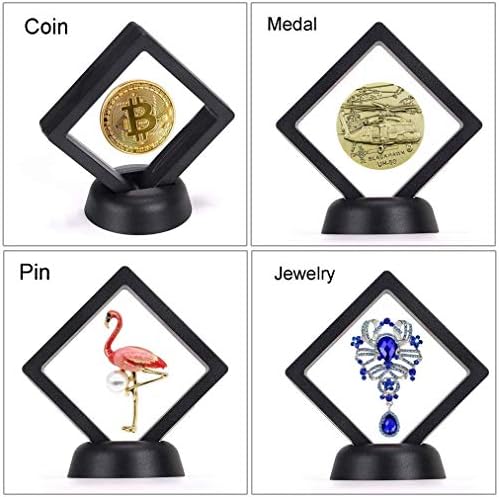 Wandeful Okvir za prikaz kovanica, 1 pakiranje 3D kutija za prikaz plutajućeg okvira sa stalkom dijamantni kvadrat za medaljon izazov