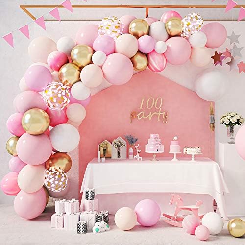 144pcs ružičasti baloni Garland Arch set svijetlo ružičasti zlatni bijeli baloni konfeti lateks metalni baloni za rođendansku djevojčicu,