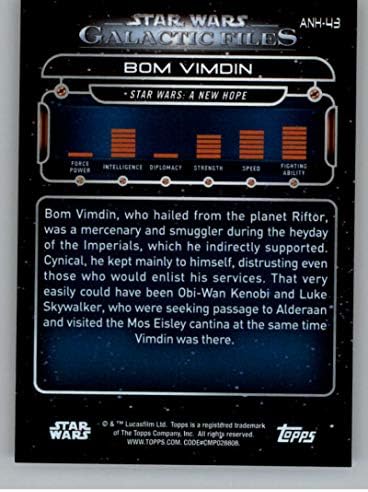 2018. Topps Star Wars Galactic Files ANH-43 Bom Vimdin Službena trgovačka kartica u NM ili bolji Conditon