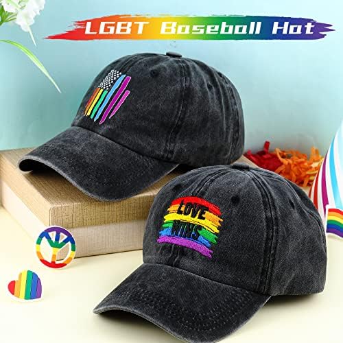 Jeyiour 4 PCS LGBT bejzbol kap Rainbow Pride Hat Podesivi pamučni šeširi lgbtq lezbijski ponos pokloni za žene muškarce