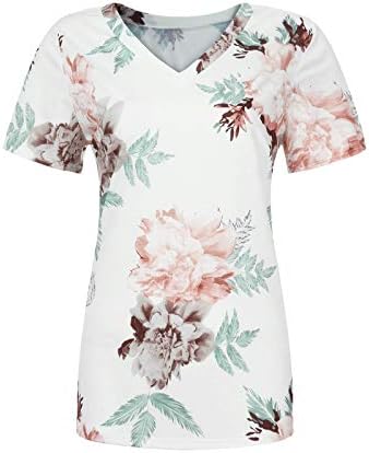 Weny ljetni vrhovi za žene ležerne, ženske čipke cvjetni print v vrat labave majice kratkih rukava casual sladak vrh