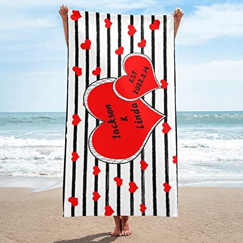 Prilagođeni ručnici za plažu Valentinovo ručnici za plažu Preveliki Personalizirani romantični ljubavni srčani ručnik za par muškaraca