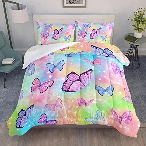 Datura kućna posteljina kombinezon set dugin akvarel leptira leptira s tiskanim uzorkom pokrivač za posteljinu s 1 kompanijama i 2