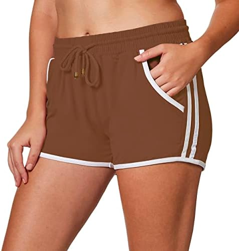 Bae City Women's Plus Aktivne kratke hlače s džepnim prugama mekane ljetne trake za vježbanje trčanja kratkih hlača