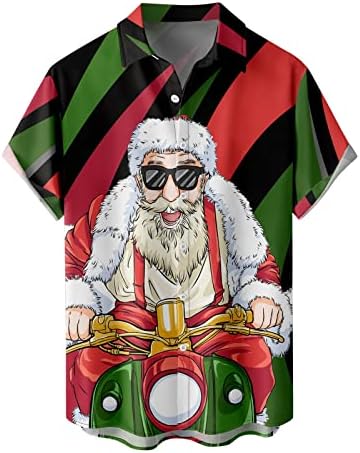 Wocachi božićni muški gumb dolje majice s kratkim rukavima, smiješni Xmas Djed Mraz claus print majice za kuglanje košulje
