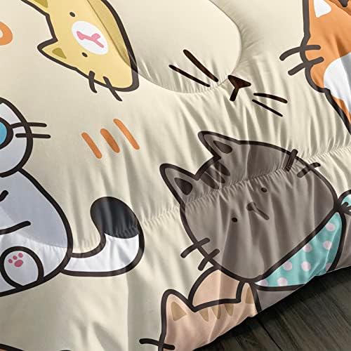 QOOOMO KAWAII CAT COMFOR KRATAK, Kawaii Animals Comforter Set za djecu tinejdžeri djevojke, 3PCS posteljinu set tiskani kompater s