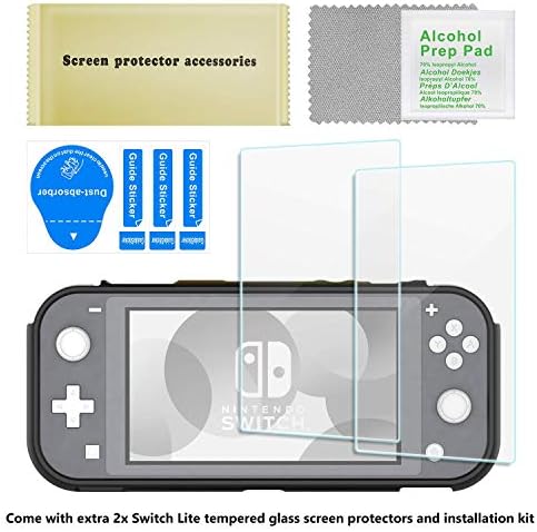 Procase Nintendo Switch Lite guma s gumama s 2 pakiranja, stakleni zaslonski zaslon Paket s Nintendo Switch Lite Flip poklopcem s 2