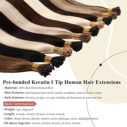 16 + 18 inča mrkli mrak 100g ljudske kose za žene, mekane i prirodne keratinske ekstenzije za kosu, 1g/s