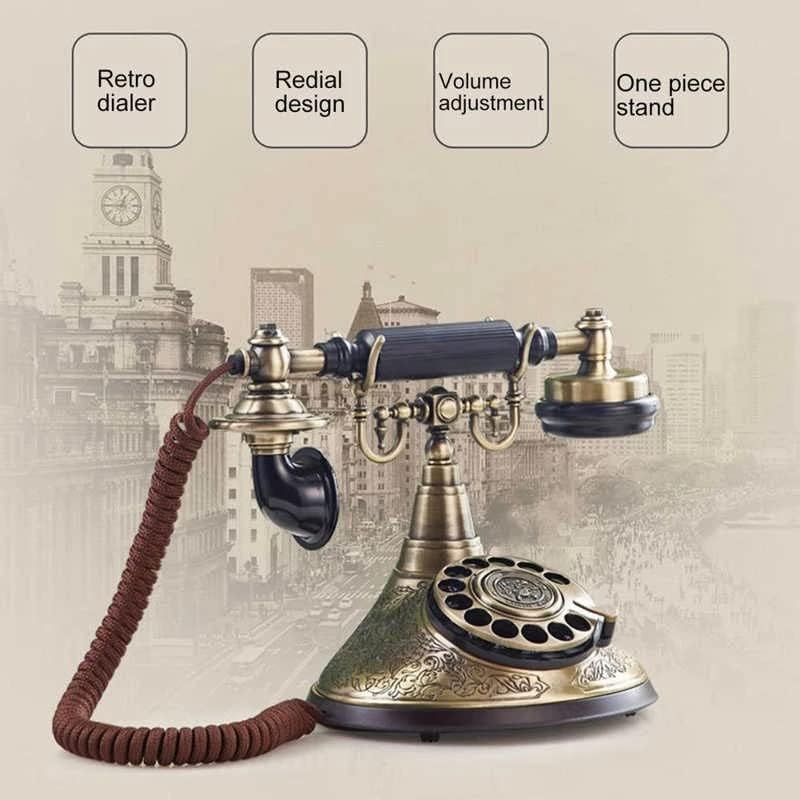 WYFDP Vintage Telefon rotirajuće kabel za biranje staromodni telefon s prilagodbom glasnoće zvona za slušalice za studijsku spavaću
