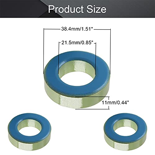 FIELECT 3PCS Toroidna jezgra ferita Choke Iron Prašak Inductor Feritni prsten 21,5x38.4x11.1 mm ， svijetlo zelena i plava