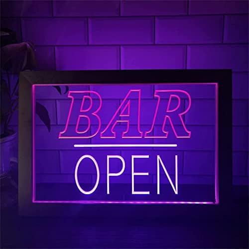 Dvtel bar Otvoreni dekor LED neonski znak, stolne noćne lampice USB akrilna neonska svjetla s drvenim okvirom, zidni viseći svjetlosni