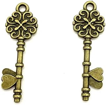 50pc Antikne brončane kosturske ključeve čari privjesci za antikna vrata ormara, komodna ladica Vintage DIY Craft izrada 34 mm x11mm