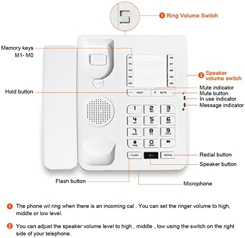 Kabeli s kabelom - Prikladni i brzi radni telefoni za radne površine Izdržljivi zidni telefon s Hands -Free/Mute/Hold/Flash/Redial