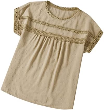 Ženske majice, ljetni pulover s okruglim vratom i kratkim rukavima, čipkasti gornji dio, ženska košulja, majice s izrezom u obliku