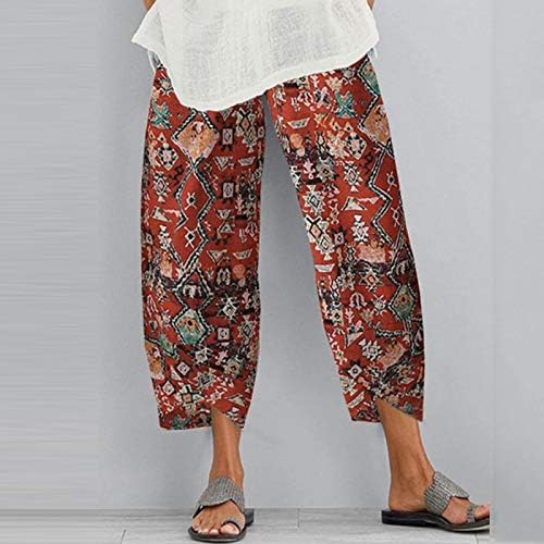 + Široke hlače za žene, Plus size, ženske boho uredske hlače, tiskane hlače, elastični pojas, cvijeće, casual