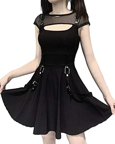 Velvet gotička haljina estetična žena seksi halter vintage mini crna haljina mrežica puff dugih rukava
