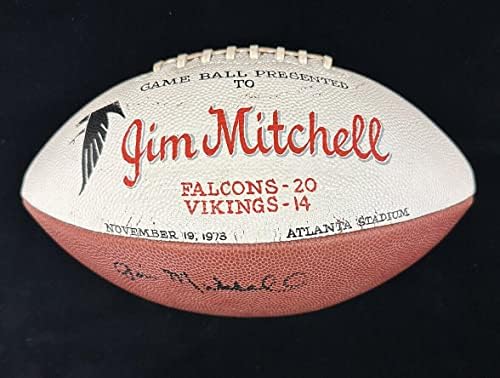 19. studenog 1973. Jim Mitchell Atlanta Falcons potpisao NFL igre nogomet protiv Vikinga - Autografirani nogomet