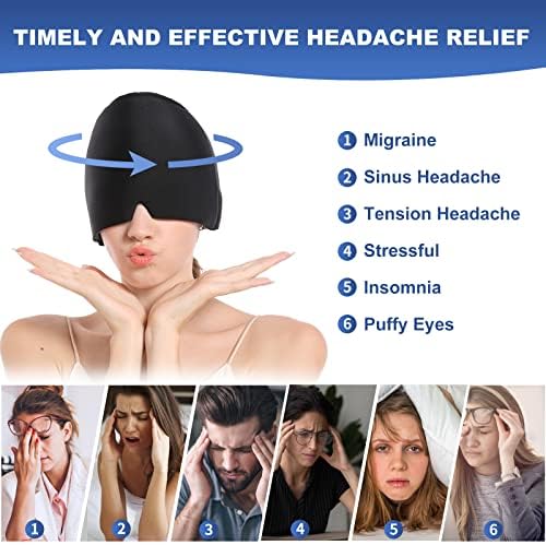 Šešir za glavobolju za migrenu, glavobolja kapica za reljefnu migrenu omotana glava, nadograđeni gel maska ​​za hladno oči za oči glavobolje
