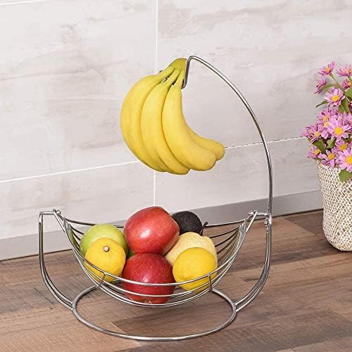 Košarica za voće s vješalicom za banane zdjela za voće na kuhinjskom pultu držač za banane s visećom košaricom za odlaganje, 2 sloja