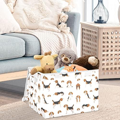 Cataku Beagle štene za odlaganje kanti s poklopcima tkanina Velika košarica za odlaganje košara s ručicom ukrasne kutije za odlaganje