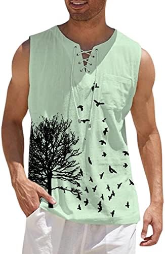 Rtrde muški tenk gornji muški ležerni labavi pamučni laneni košulje tiskane bluze bez rukava bez rukava majice vrhovi tenk muškarci