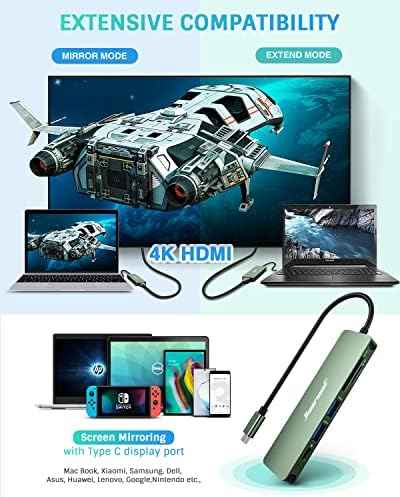USB C Hiearcool, USB hub C za MacBook Pro, многопортовый USB adapter C na HDMI 7 u 1, USB adapter C 4K 60 Hz HDMI, многопортовый adapter