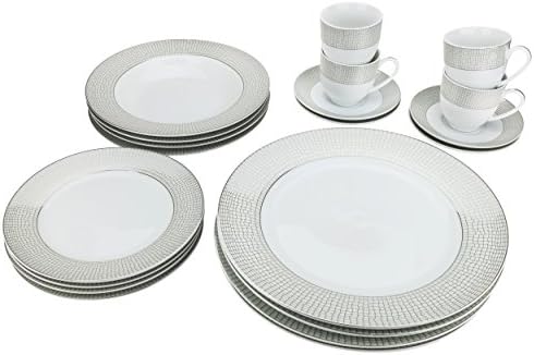Veličanstveni porculan G1330-20, srebrni pribor za večeru, usluga večere za četiri, 20-dijelni set: 4 tanjura za večeru, 4 tanjura