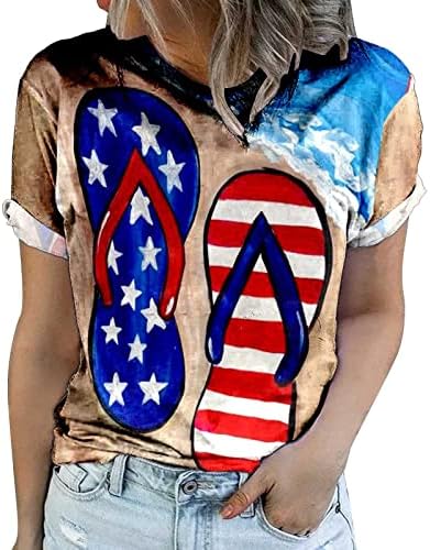 Ljetne majice za žene četvrti srpanj majice kratkih rukava usa zastava tiskana vrhova Košulje za neovisnost okruglog vrata