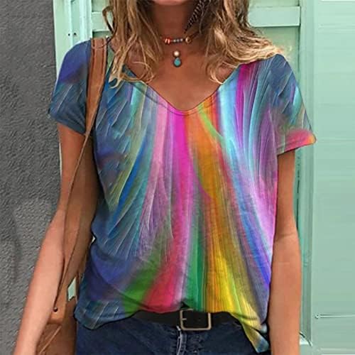 3D grafički gradijent u boji vrhovi žene casual trendi dugine majice kratki rukavi bluza bluza casual labave fit majice