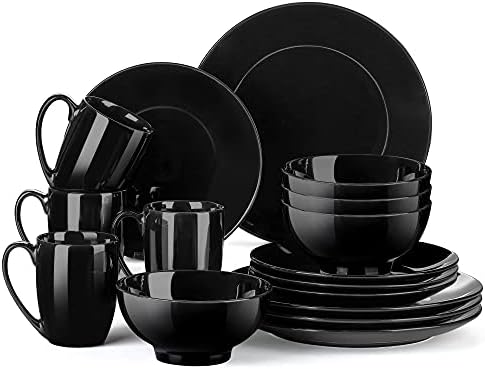 Setovi za pribor za jelo s crnim tanjurima i zdjelicama za 4, lovecasa jela seta okruglih tanjura, 16 komada porculanskog pribora za
