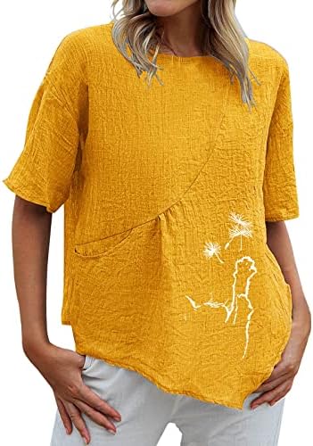 Ženski pamučni platneni vrhovi modni maslačak tiskani mačji grafički majice košulje casual kratkih rukava o-vratni džepovi bluza