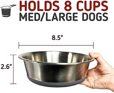 Neklizajuća zdjela za pse od nehrđajućeg čelika od nehrđajućeg čelika s gumenom podlogom, velika veličina 8 šalica / 64 oz, moderna