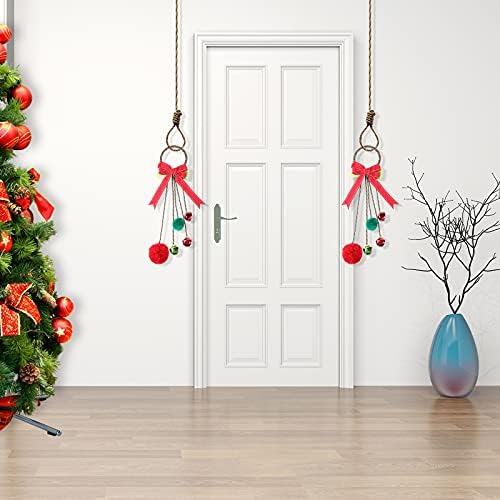 Zhanyigy 15 božićni jingle zvona za vješalice za vrata, 3pc set crveno zelene ukrase za božićno drvce s 3 zvona i 2 pom pom kuglica