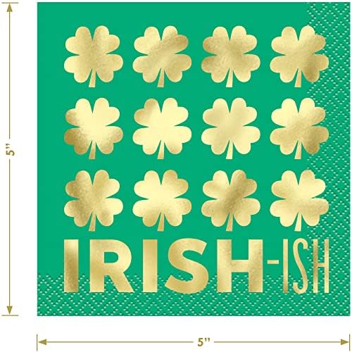 Home & Hoopla St. Patrick's Day Party Šarmantna zelena i zlatna Shamrock u obliku papira od 8 inča i irske salvete u obliku pića