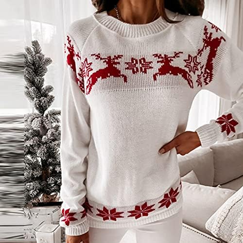 Ženski ružni božićni džemper modni vrat crveni džemper s snježnom pahuljicom s dugim rukavima