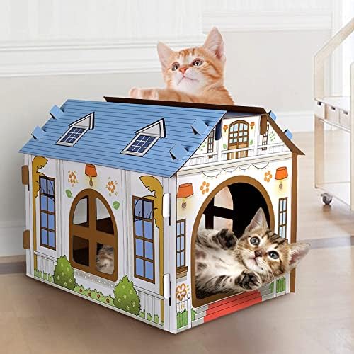 Kartonska kućica za mačke od kartona s Grebalicom / mačjom metvicom, igraonica za mačke u zimskom zatvorenom prostoru.