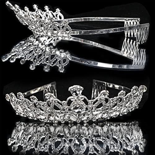 3 moderne kristalne krune - tijare, Kraljičina kruna za mladence, djevojke, žene, princezine trake za glavu s češljem za rođendan,