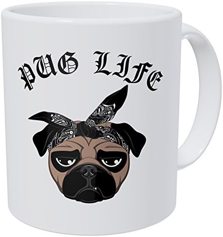 Pug Life Face Dog s bandanom 11oz Smiješna šalica kave od Wampumtuka. AA klasa Ultra White 390 grama keramika.