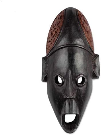 Novica ukrasna velika maska ​​od drveta, smeđa, 'duguljasto lice'