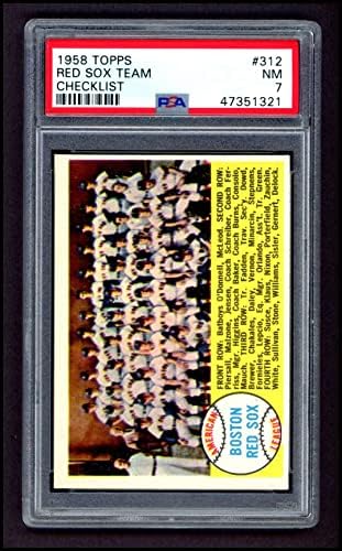 1958. Topps 312 Red Sox Team Popis Boston Red Sox PSA PSA 7.00 Red Sox