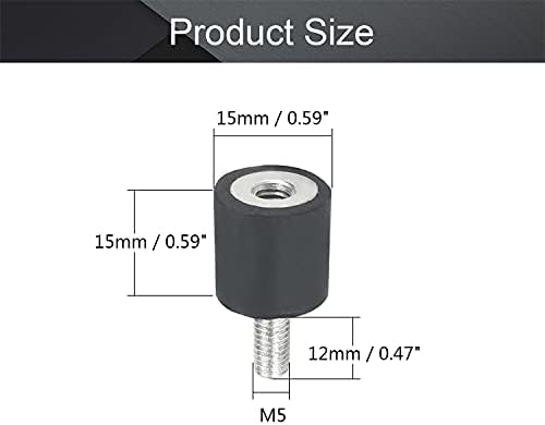 Mromax M5 x 12 mm muški nit za niti 0,59 dia x 0,59 Visinasti gumeni amortizeri Izolatori 15x15 mm montira metalni anti vibracijski
